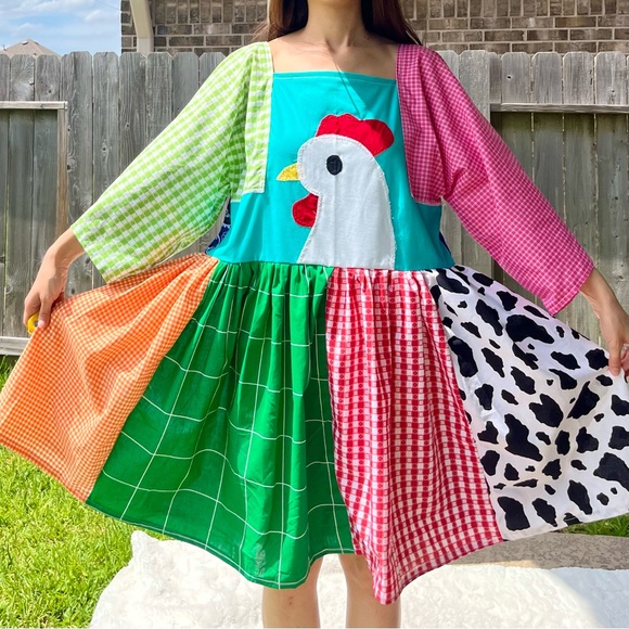 Handmade Rainbow Farm Bandana Dress SKU 05275 Chicken Patchwork - Picture 4 of 10